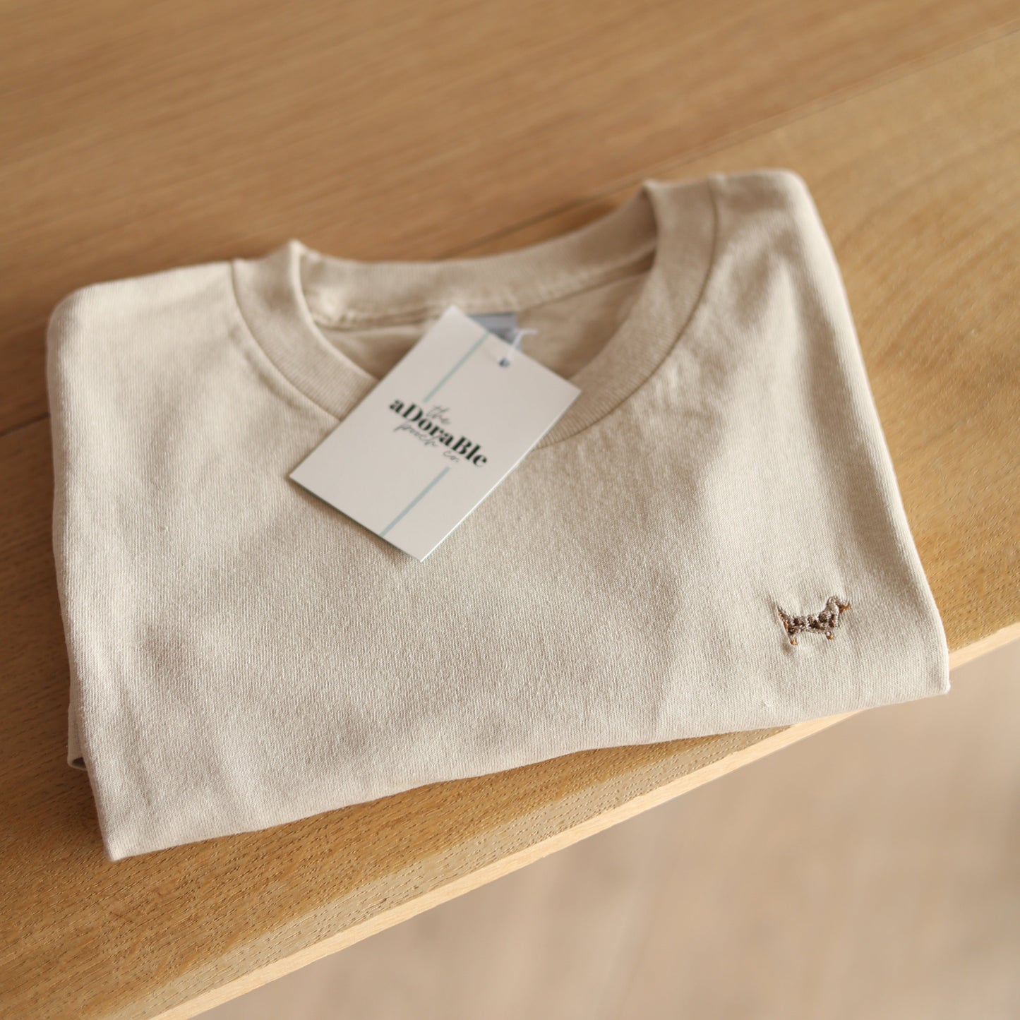 Embroidered T-Shirt - Dachshund - Sand - Dapple Brown and Tan Dachshund - SAMPLE - Multiple Sizes