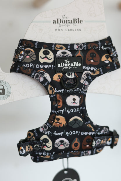 Adjustable Dog Puppy Harness - Boop My Nose Black - XXS