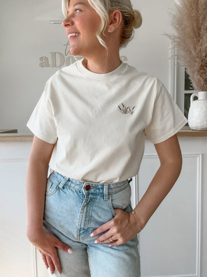 Embroidered AP T-Shirt - Coastal Beach Grass - Cream