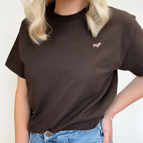 Embroidered T-Shirt - Dachshund - Chocolate