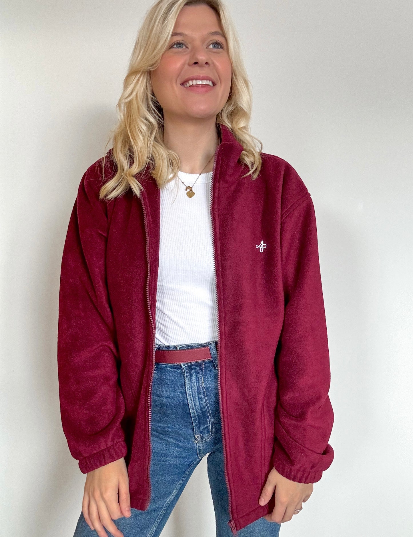 Embroidered Oversized Outdoor Full Zip Fleece - Cherrywood Ivy - Mulberry