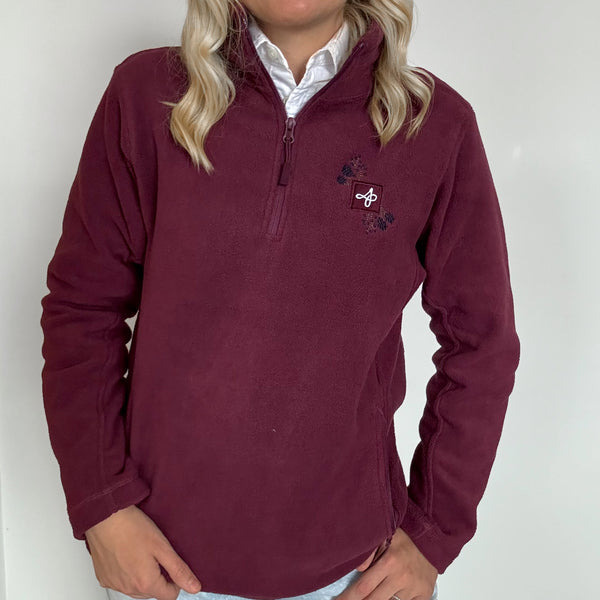 Embroidered Outdoor Zip Neck Fleece - Bramble Berry - Mulberry