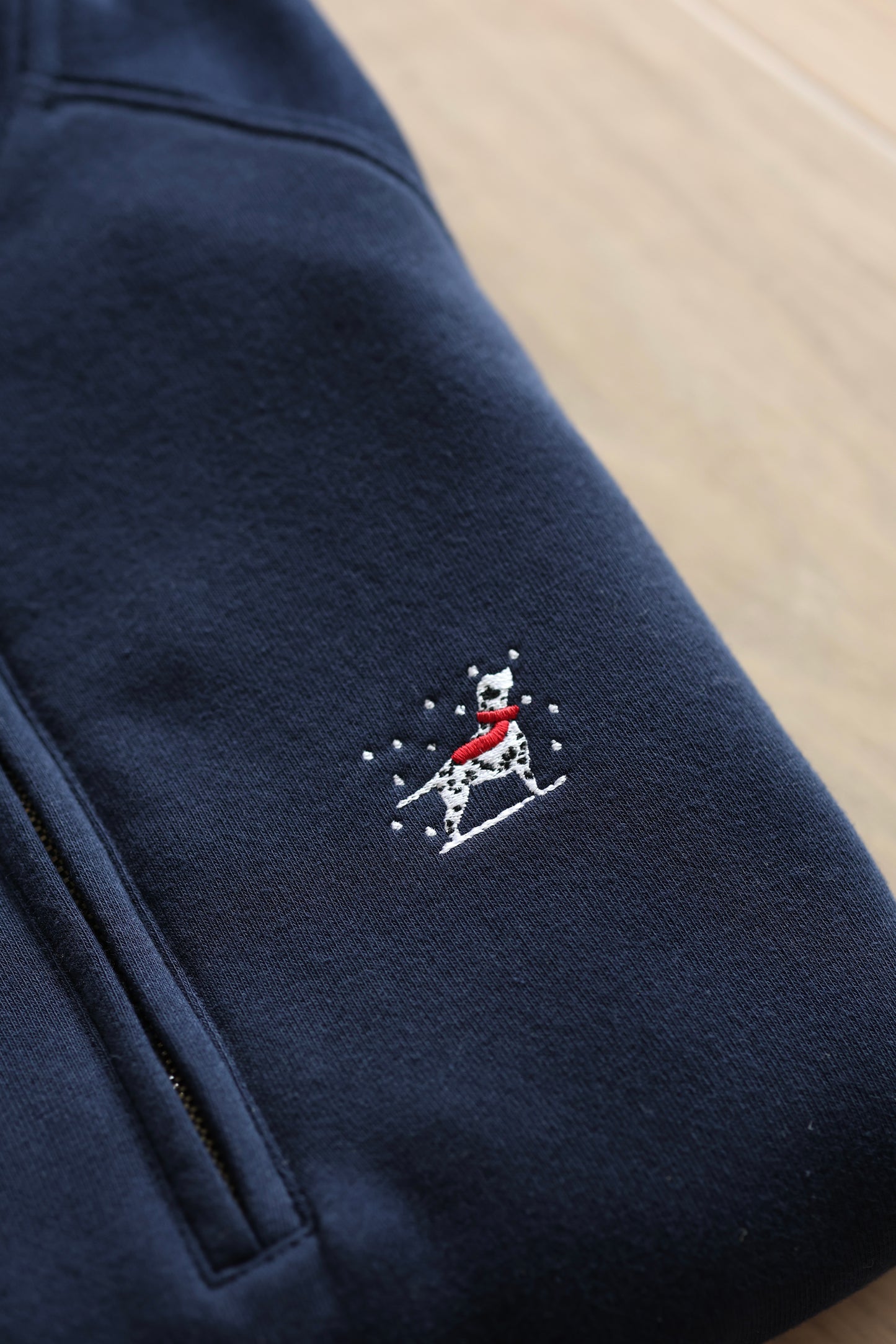 Embroidered Christmas Zip Neck Sweat - Dalmatian - Navy - SAMPLE - Small