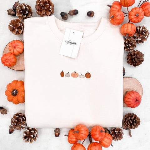 Embroidered Lightweight Sweatshirt - Autumn Pumpkins - Vanilla