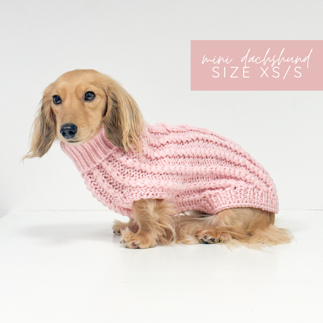 Hand Knitted Dachshund Jumper - Marshmallow Pink