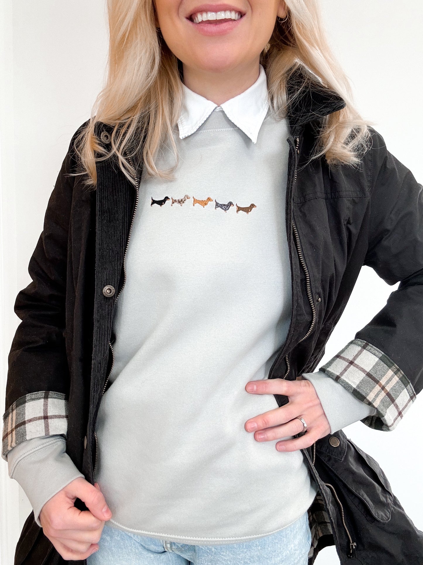 Embroidered Signature Sweatshirt - Dachshunds - Grey