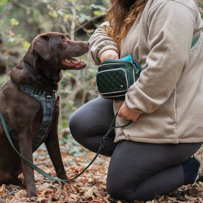 Quilted Dog Walking Shoulder Bag - Hunter Green