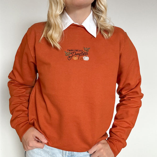 Embroidered Lightweight Sweatshirt - Pumpkin Harvest - Burnt Orange