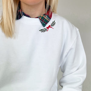 Embroidered Signature Sweatshirt - Garlands Of Evergreen - White