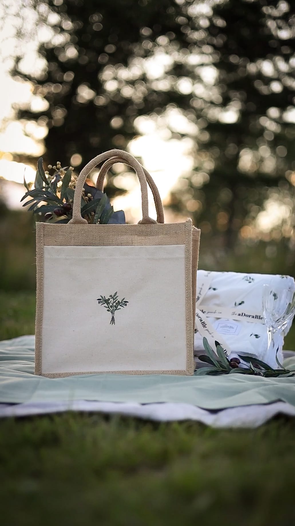 Embroidered Cotton Pocket Shopper Bag - Olive Grove
