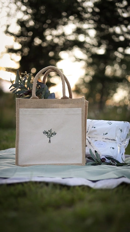 Embroidered Cotton Pocket Shopper Bag - Olive Grove
