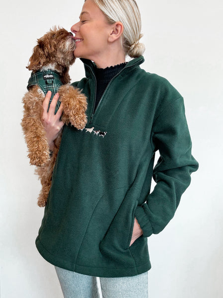 Embroidered Oversized Outdoor Zip Neck Fleece - Working Breed - Forest Green