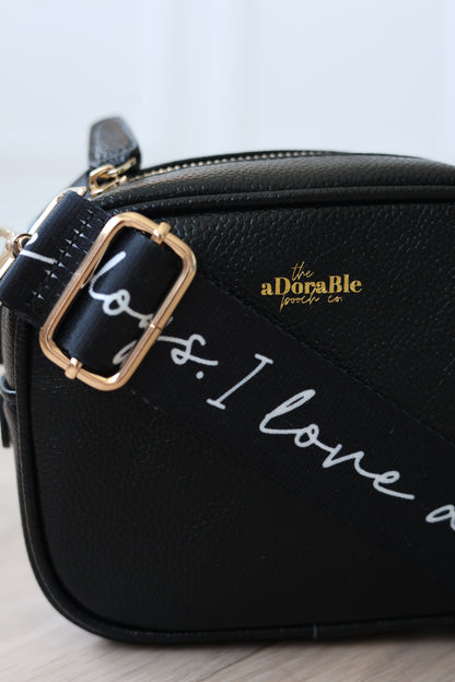 LUXE Vegan Leather Shoulder Bag - Black - 'I love dogs' - Clearance