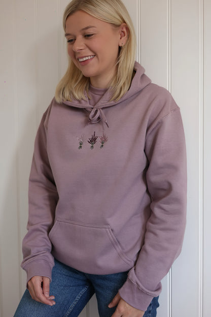 Embroidered Cotton Blend Hoodie - Highland Heather - Mauve