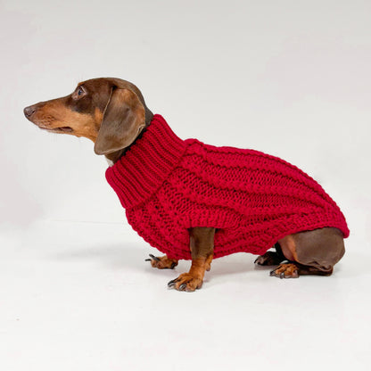 Hand Knitted Dachshund Jumper - Berry Red