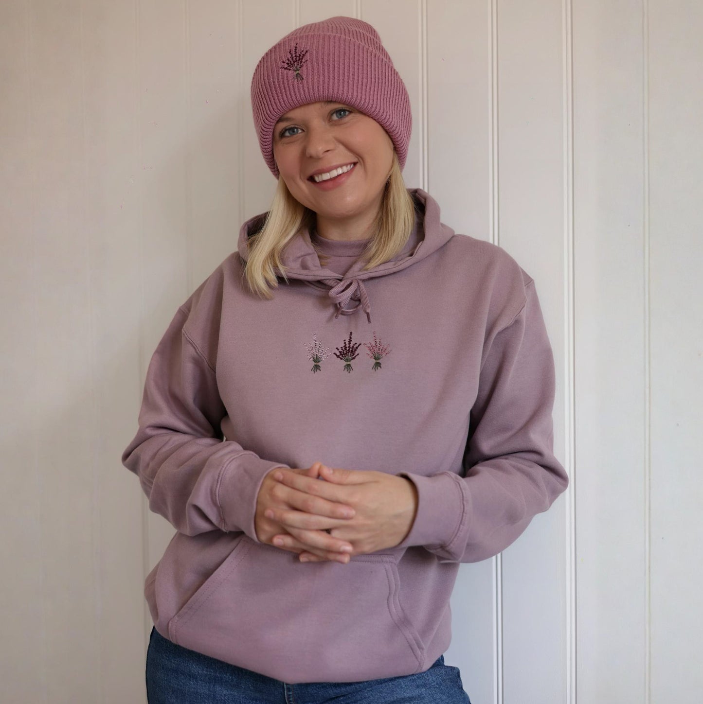 Embroidered Cotton Blend Hoodie - Highland Heather - Mauve