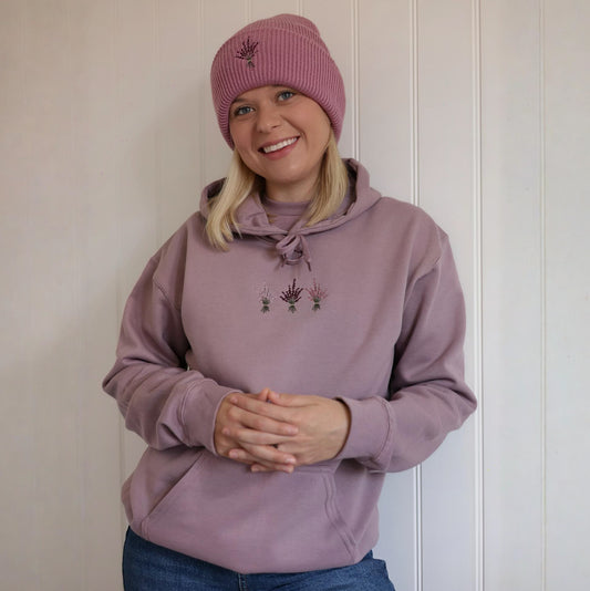 Embroidered Cotton Blend Hoodie - Highland Heather - Mauve