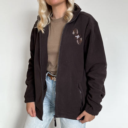 Embroidered Full Zip Fleece - Whispers Of Fall - Chocolate