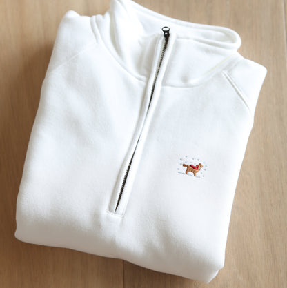 Embroidered Christmas Zip Neck Sweat - Cocker Spaniel - White - SAMPLE