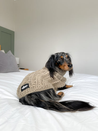 Hand Knitted Dachshund Jumper - Mocha