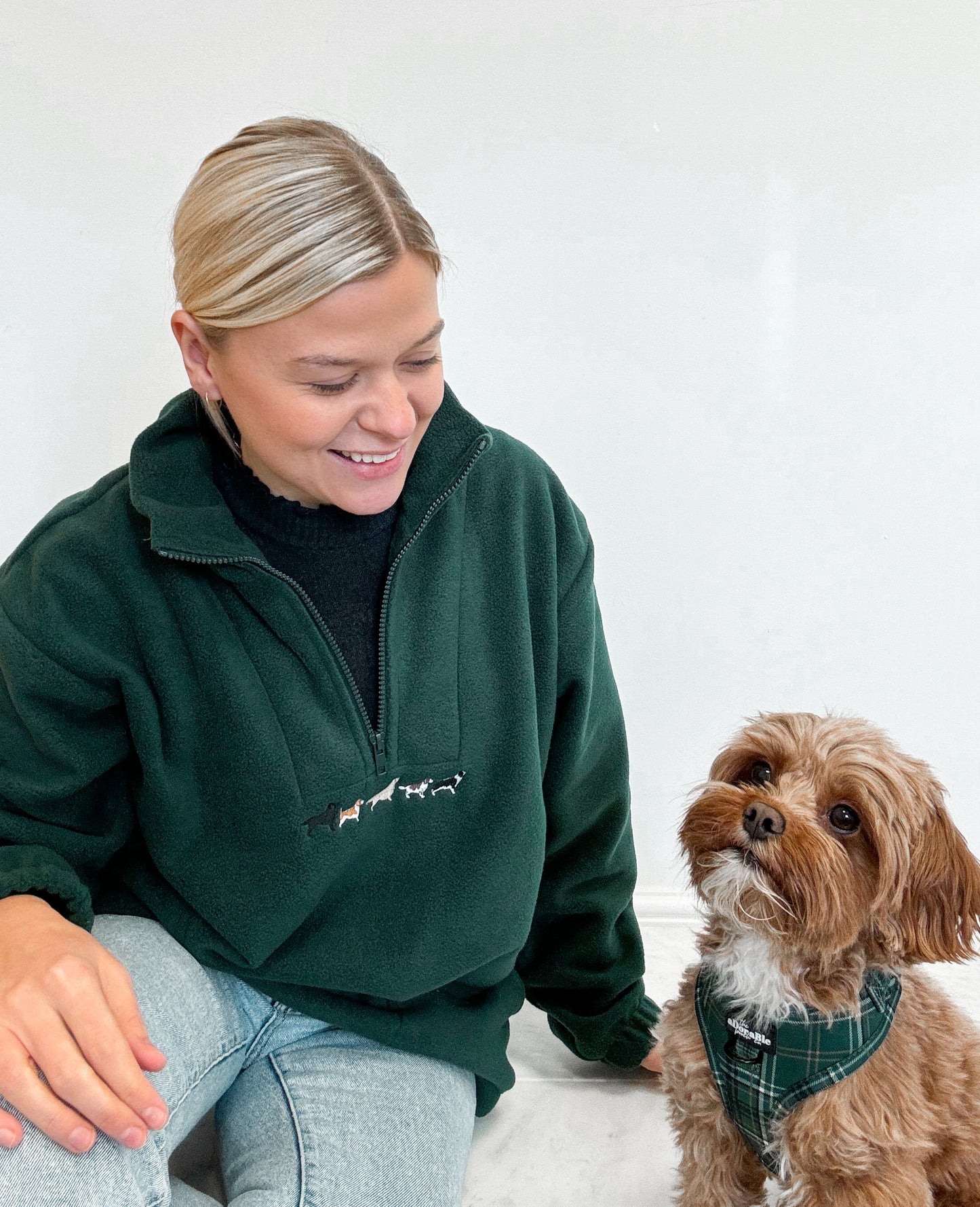 Embroidered Oversized Outdoor Zip Neck Fleece - Working Breed - Forest Green