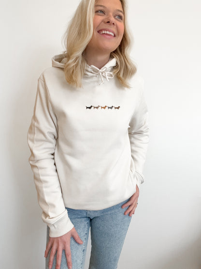 Embroidered Organic Hoodie - Dachshunds - Ecru