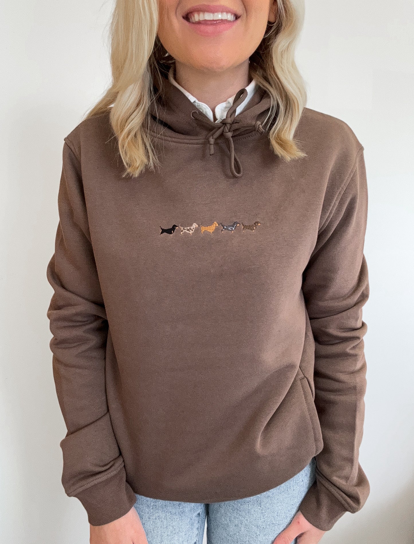 Embroidered Organic Hoodie - Dachshunds - Mocha