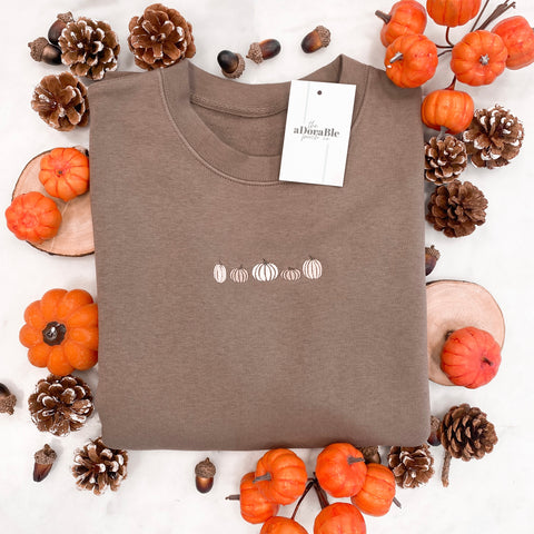 Embroidered Signature Sweatshirt - Autumn Pumpkins - Mocha