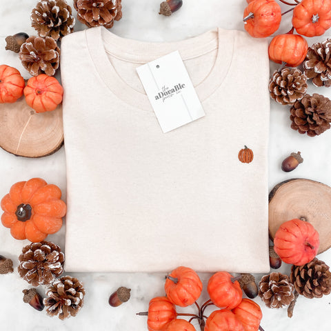 Embroidered T-Shirt - Autumn Pumpkins - Orange Pumpkin