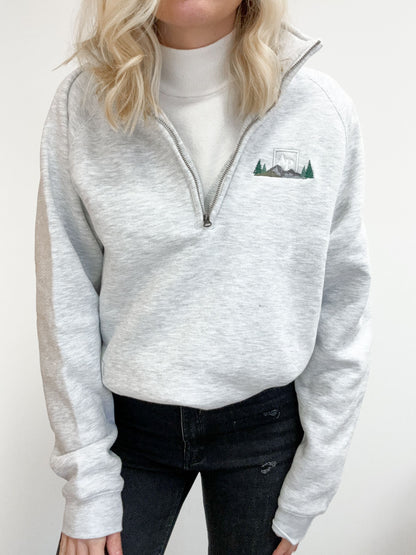 Embroidered Zip Neck Sweat - Highland Mountains