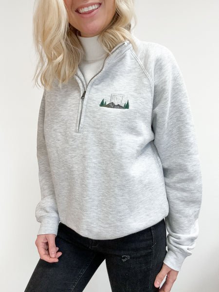 Embroidered Zip Neck Sweat - Highland Mountains