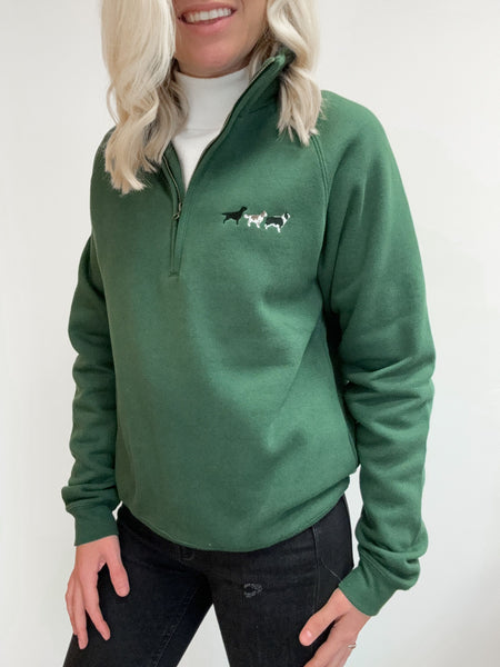 Embroidered Zip Neck Sweat - Working Breed - Forest Green