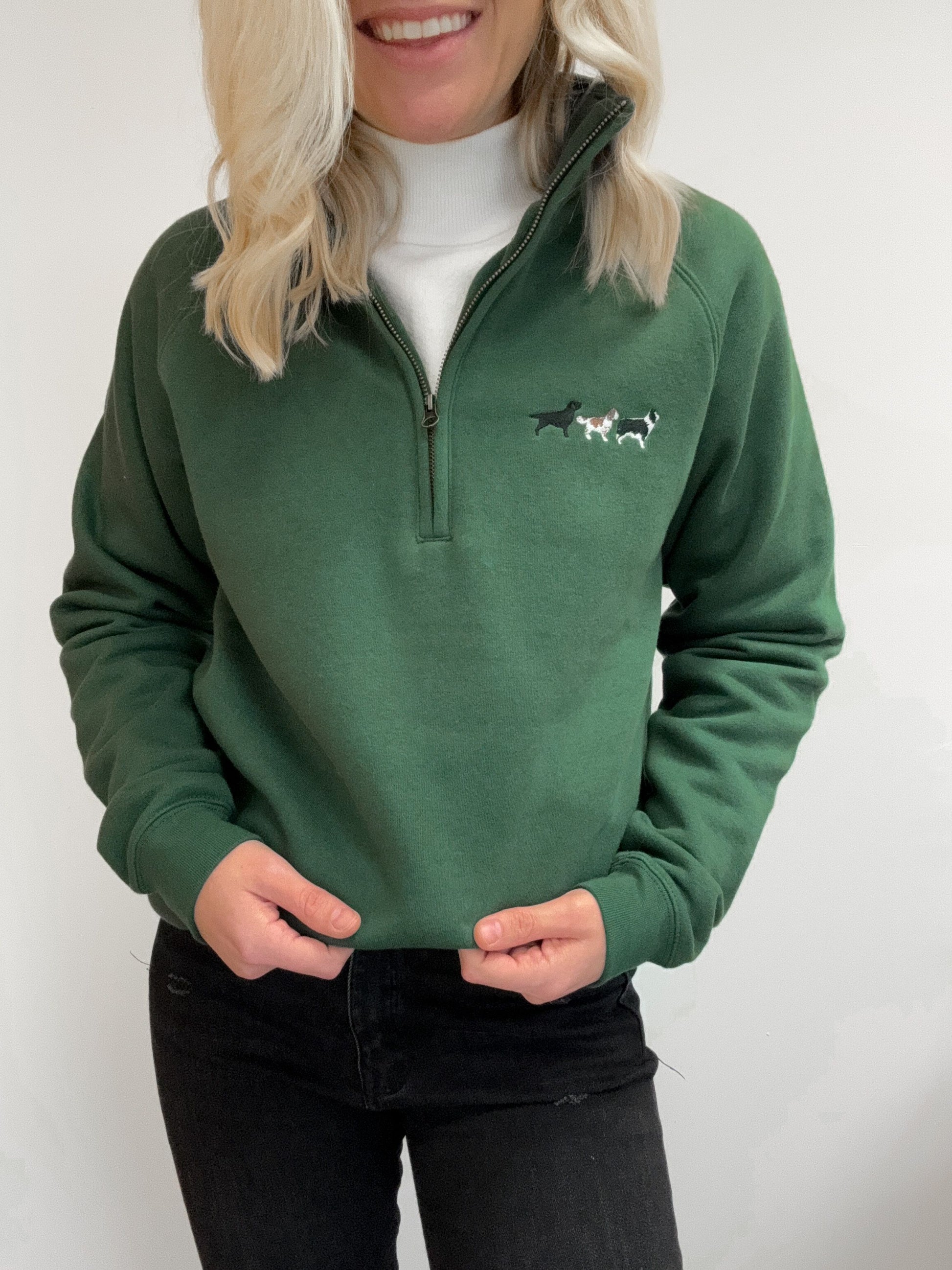 Embroidered Zip Neck Sweat Working Breed Forest Green – The