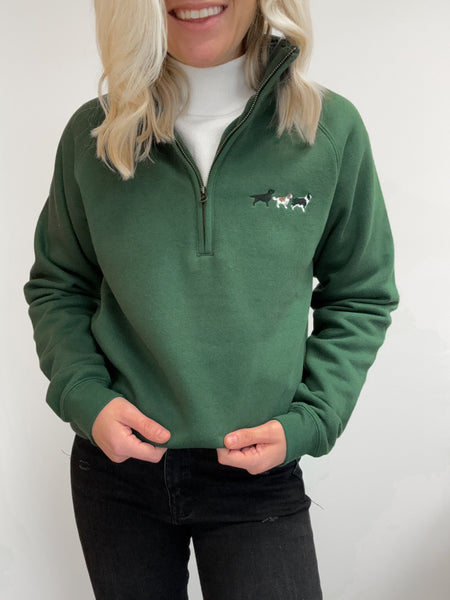 Embroidered Zip Neck Sweat - Working Breed - Forest Green