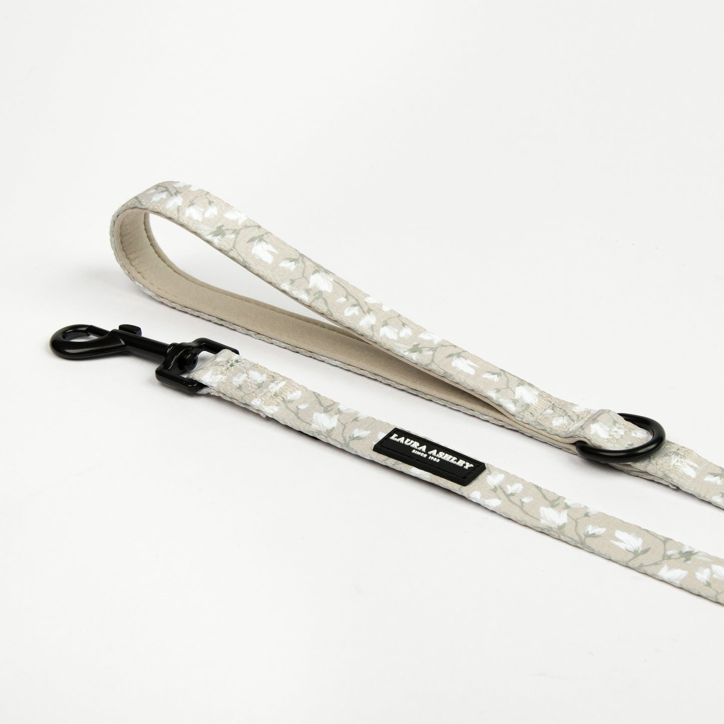 Magnolia Grove Laura Ashley fabric dog lead and padded handle on white background