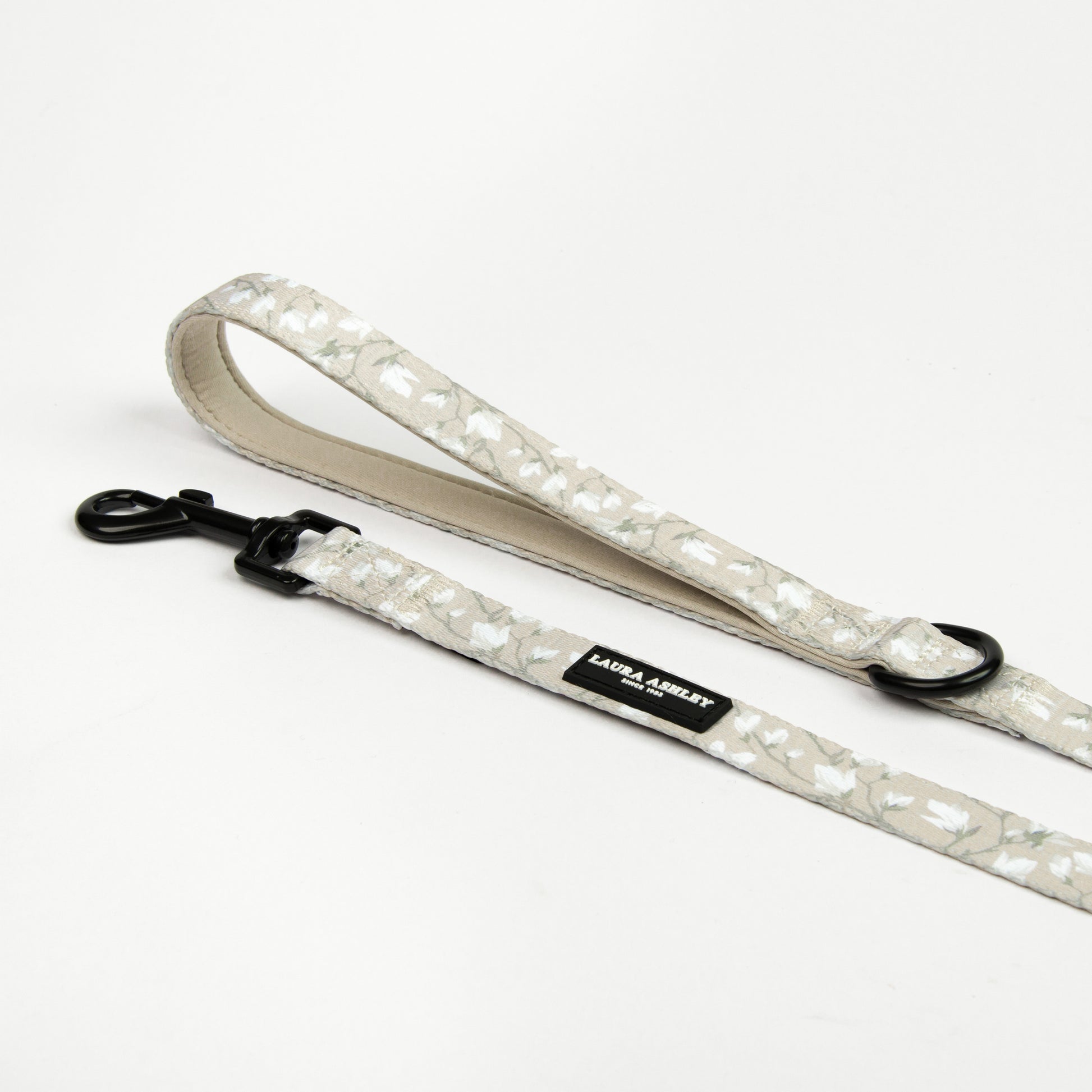 Magnolia Grove Laura Ashley fabric dog lead and padded handle on white background