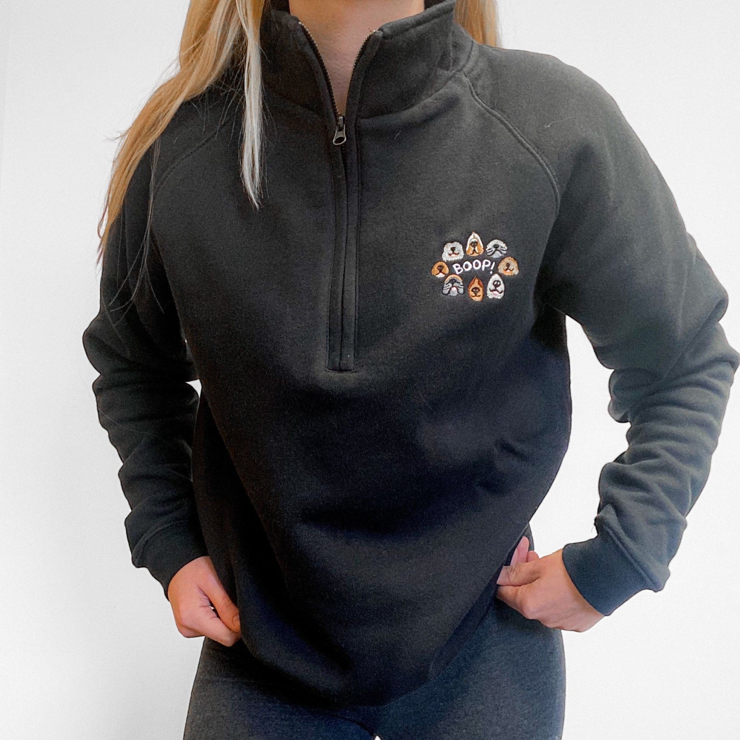 Embroidered Zip Neck Sweat - The aDoraBle Pooch Co x Boop My Nose - Black