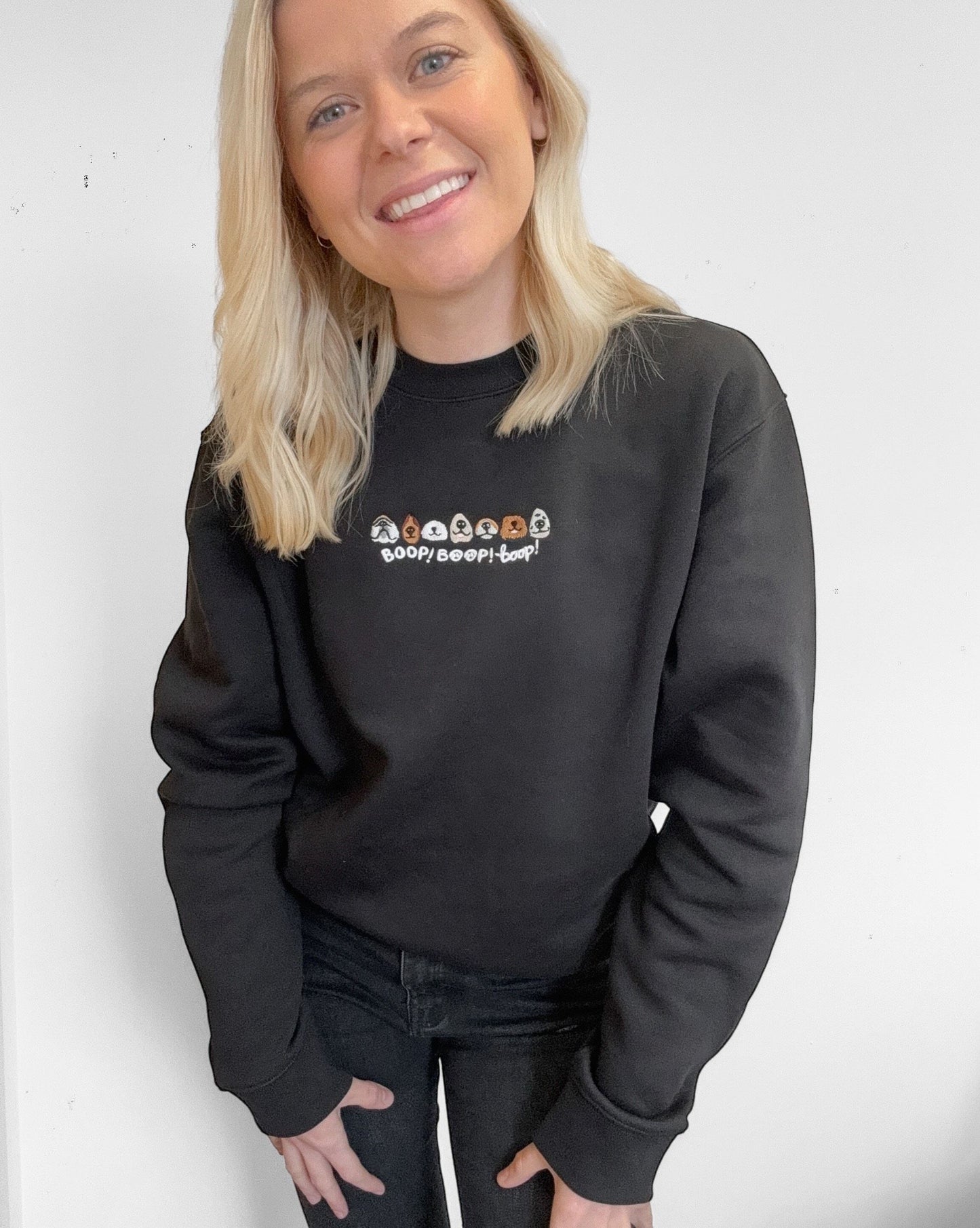 Embroidered Lightweight Sweatshirt - The aDoraBle Pooch Co x Boop My Nose - Boop! - Black