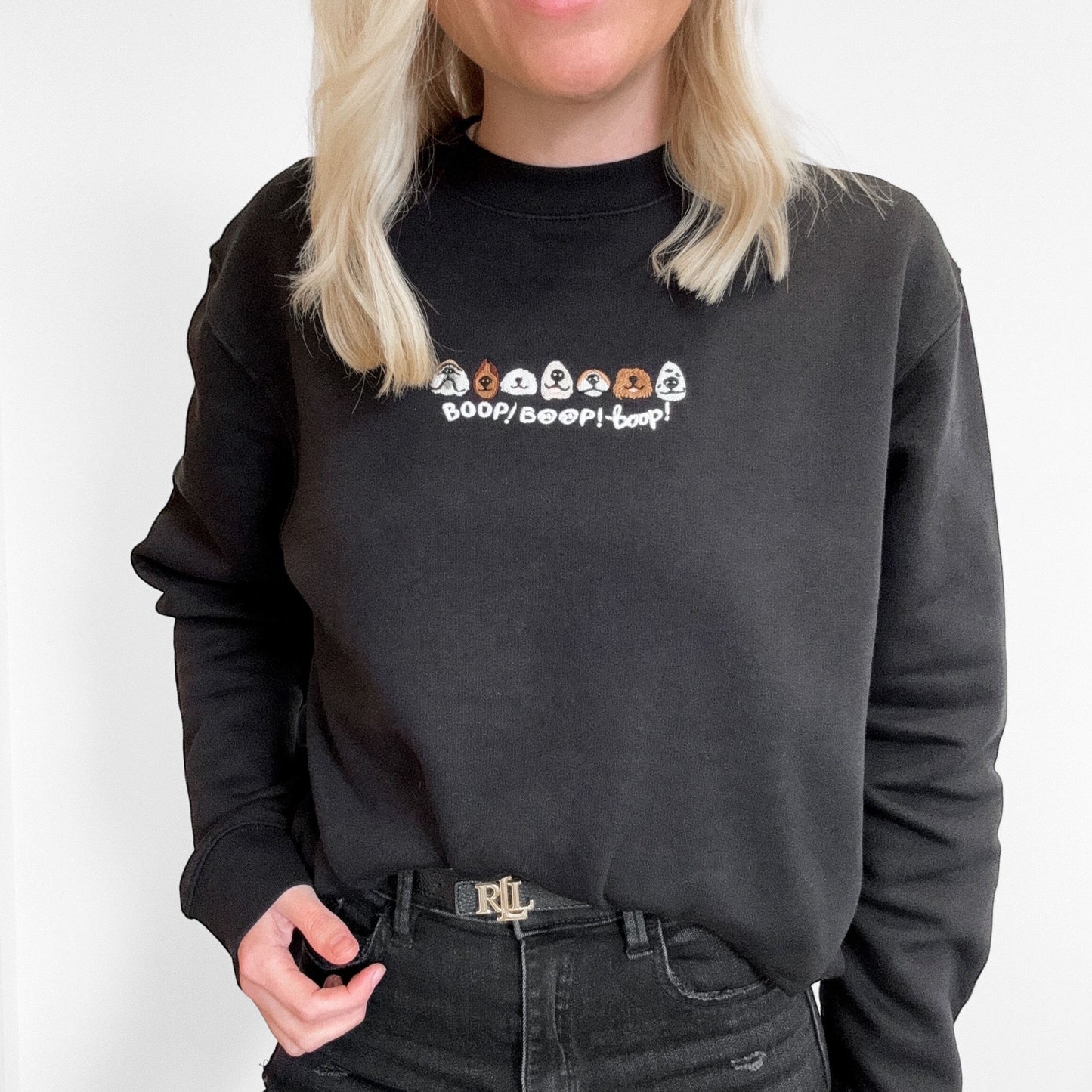 Embroidered Lightweight Sweatshirt - The aDoraBle Pooch Co x Boop My Nose - Boop! - Black