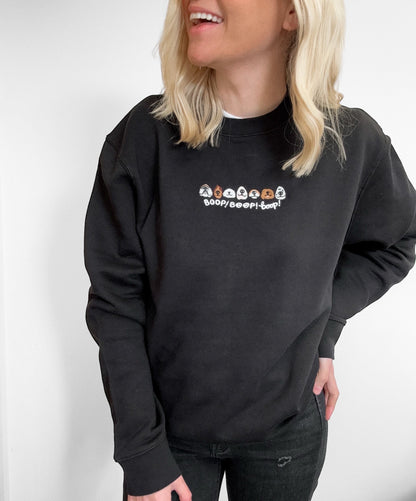 Embroidered Lightweight Sweatshirt - The aDoraBle Pooch Co x Boop My Nose - Boop! - Black