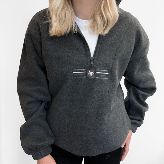 Embroidered Oversized Outdoor Zip Neck Fleece - Midnight Forest - Charcoal