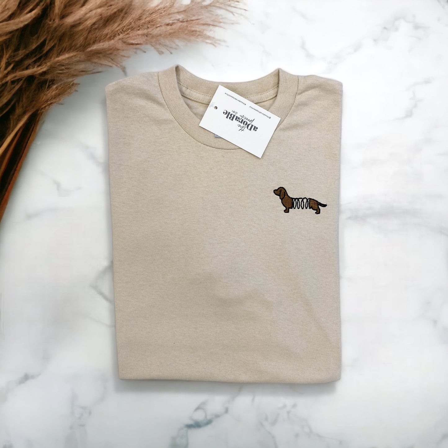 Embroidered T-Shirt - Dachshund - Cream