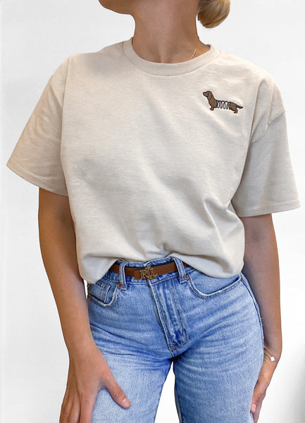 Embroidered T-Shirt - Dachshund - Cream