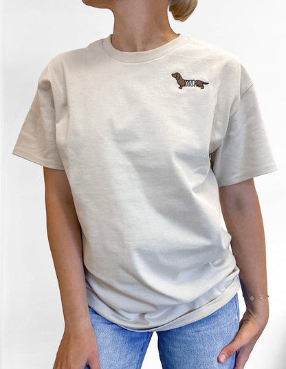 Embroidered T-Shirt - Dachshund - Cream