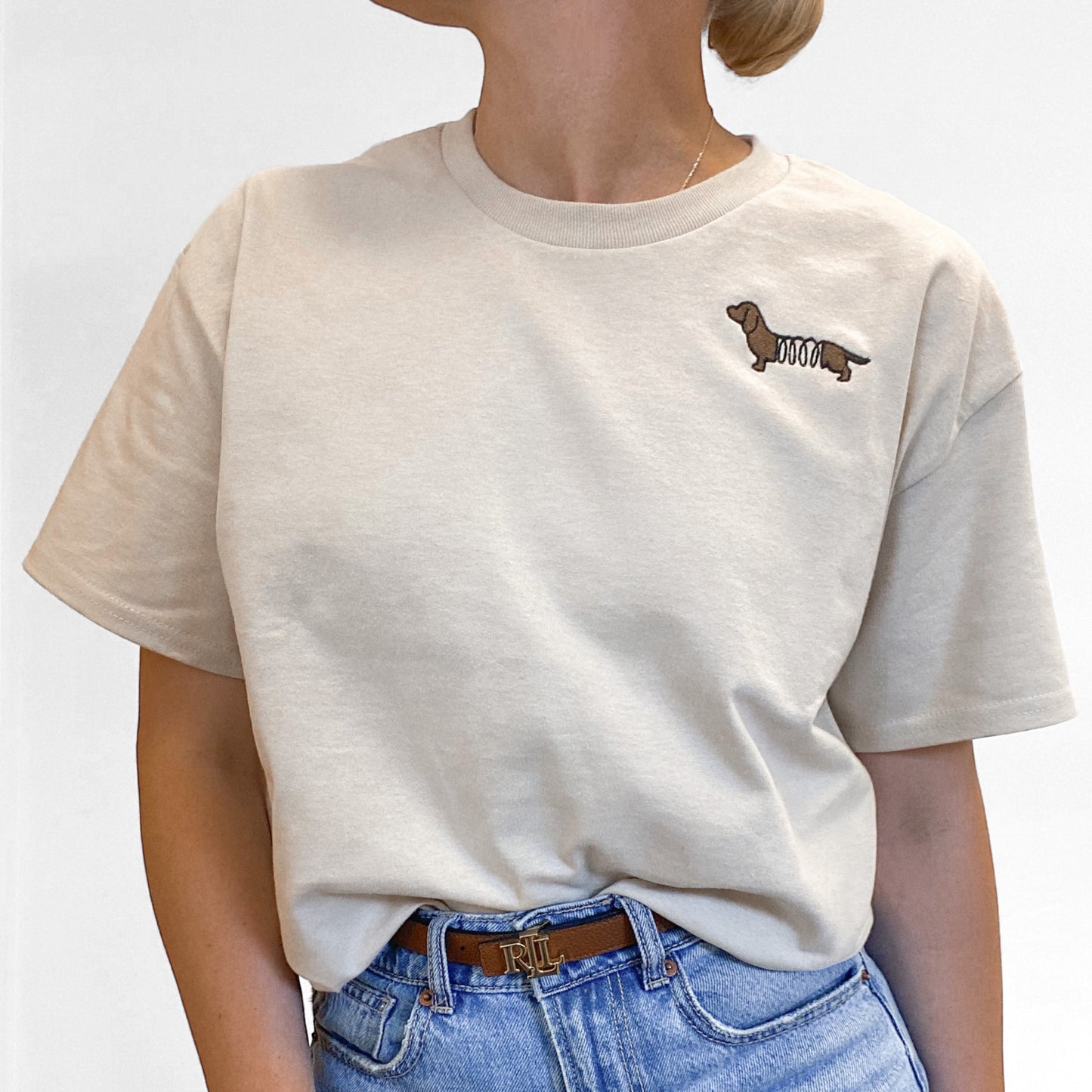 Embroidered T-Shirt - Dachshund - Cream