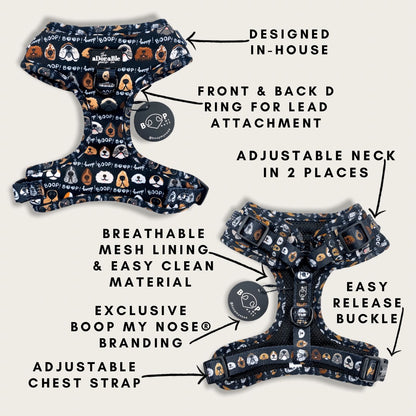 Adjustable Harness - The aDoraBle Pooch Co x Boop My Nose - Boop! - Black