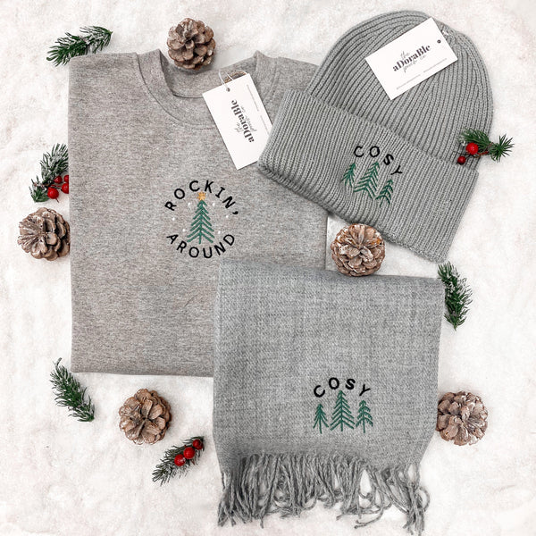 Embroidered Recycled Christmas Sweatshirt - 'Rockin Around Christmas Tree' - XS - CLEARANCE