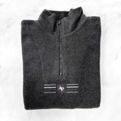 Embroidered Oversized Outdoor Zip Neck Fleece - Midnight Forest - Charcoal