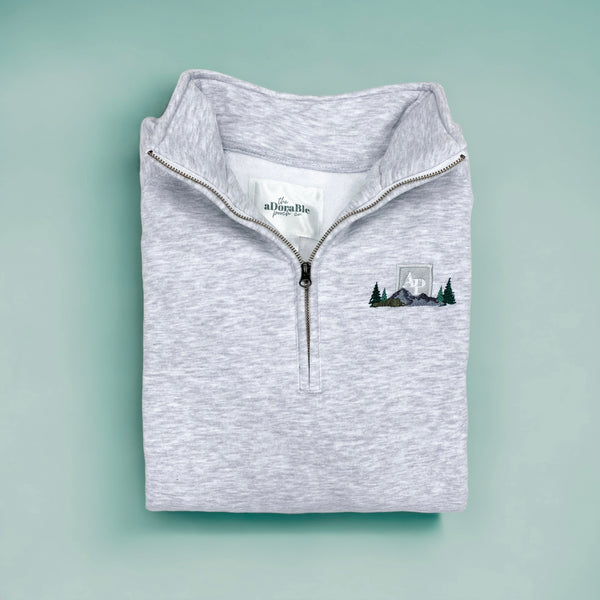 Embroidered Zip Neck Sweat - Highland Mountains