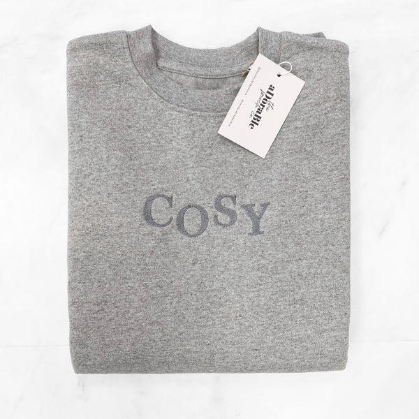 Embroidered Recycled Sweatshirt - LUXE COSY - Heather Grey